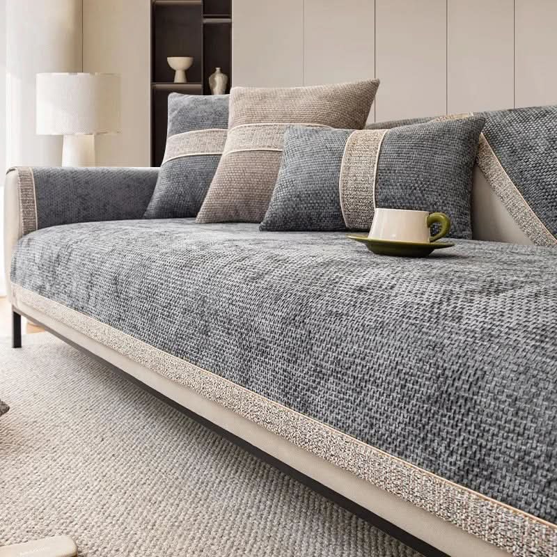 Couchabdeckung Grau Größe M Baumwoll-Leinen-Mischung Rutschfest Maschinenwaschbar-3