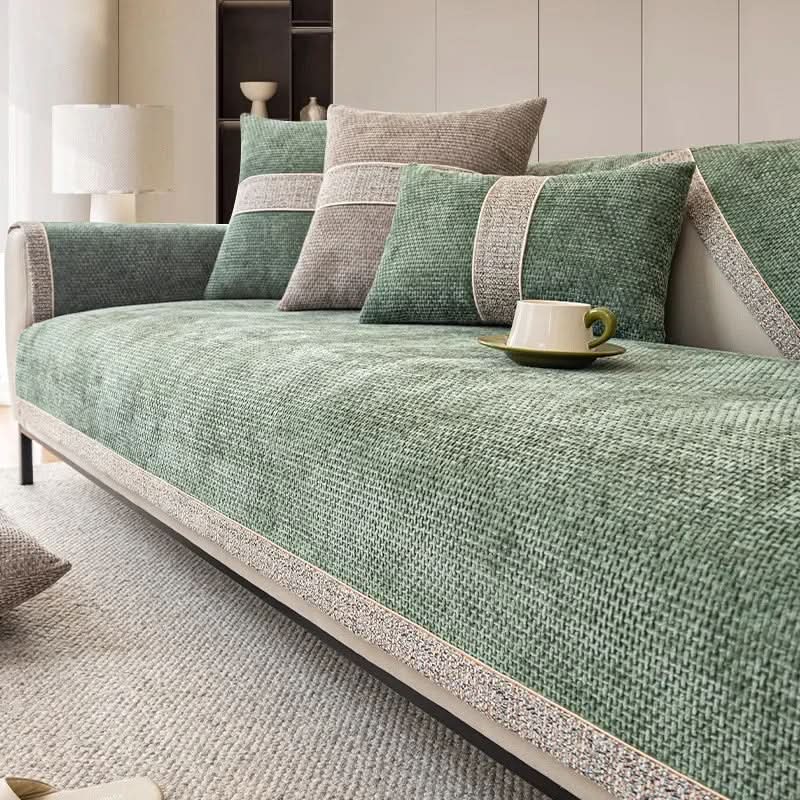 Couchabdeckung Grau Größe M Baumwoll-Leinen-Mischung Rutschfest Maschinenwaschbar-5