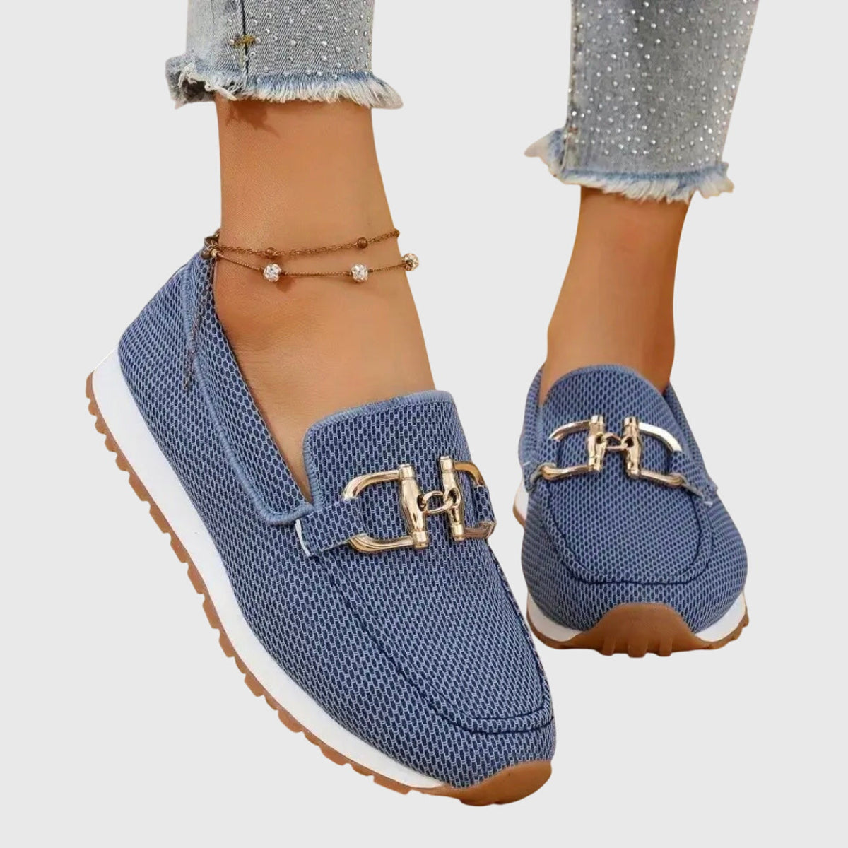 SERELLA – Elegante Damen-Loafer mit goldfarbener Zierschnalle
