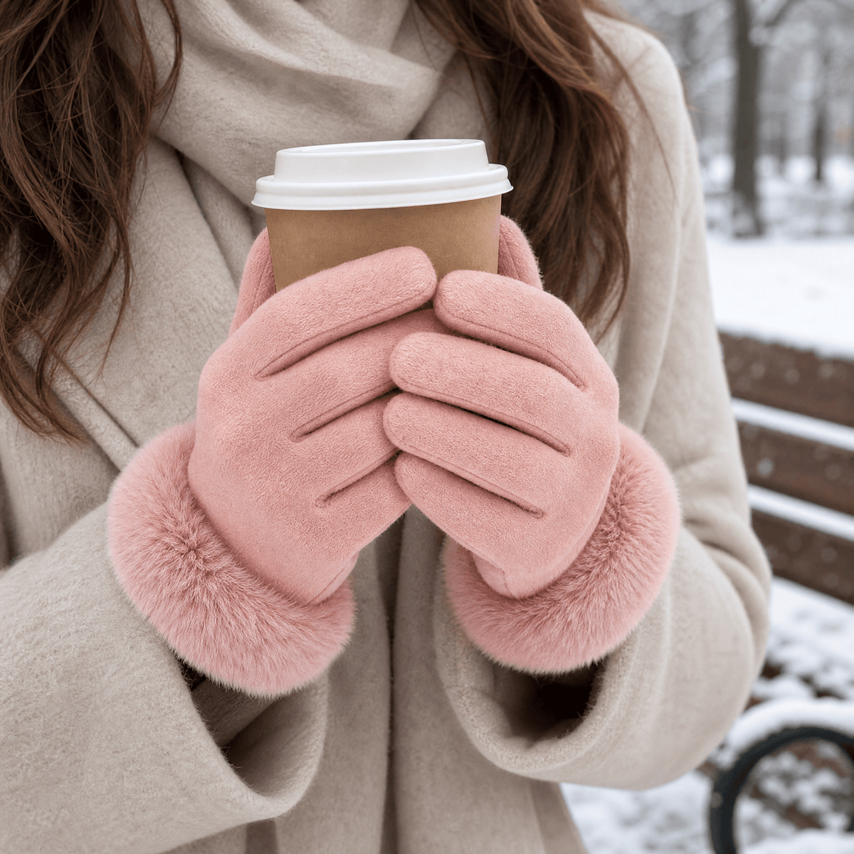 FURVENA – Damen-Winterhandschuhe mit flauschigem Kunstfellbündchen