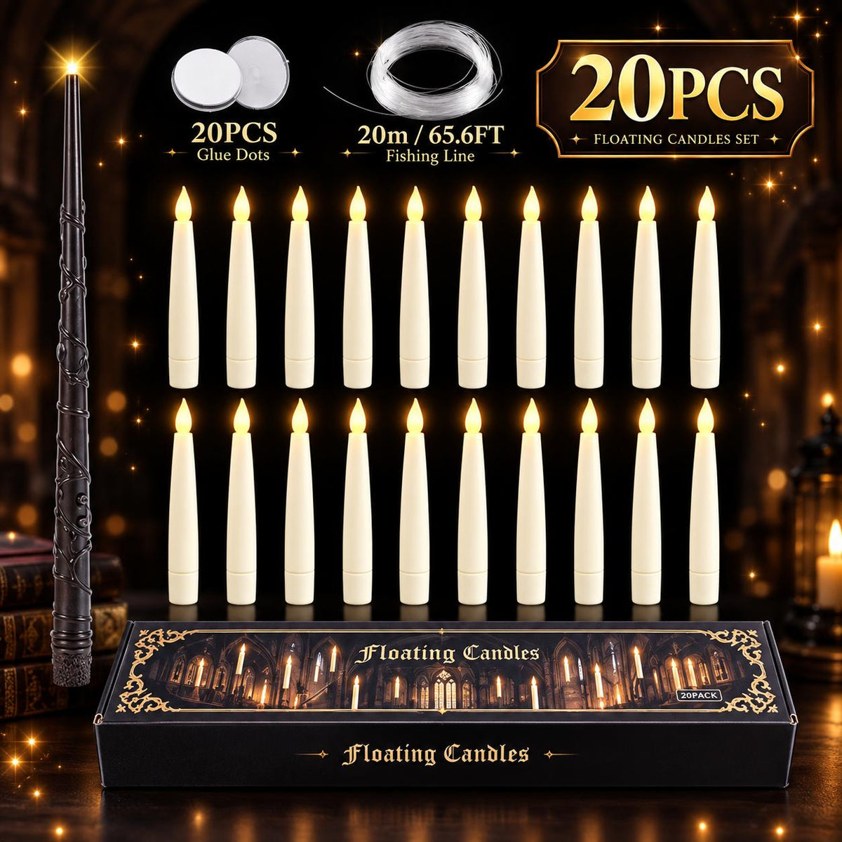SPELLORA – Bougies LED flottantes avec télécommande en forme de baguette magique