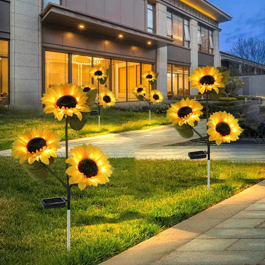 Lámpara solar impermeable en modelo de girasol para jardín y exteriores – Iluminación automática