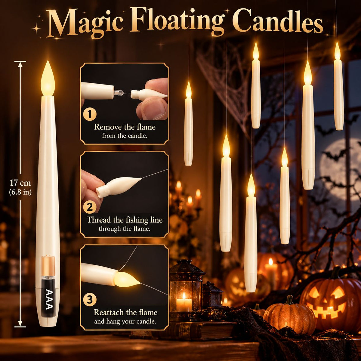 SPELLORA – Bougies LED flottantes avec télécommande en forme de baguette magique