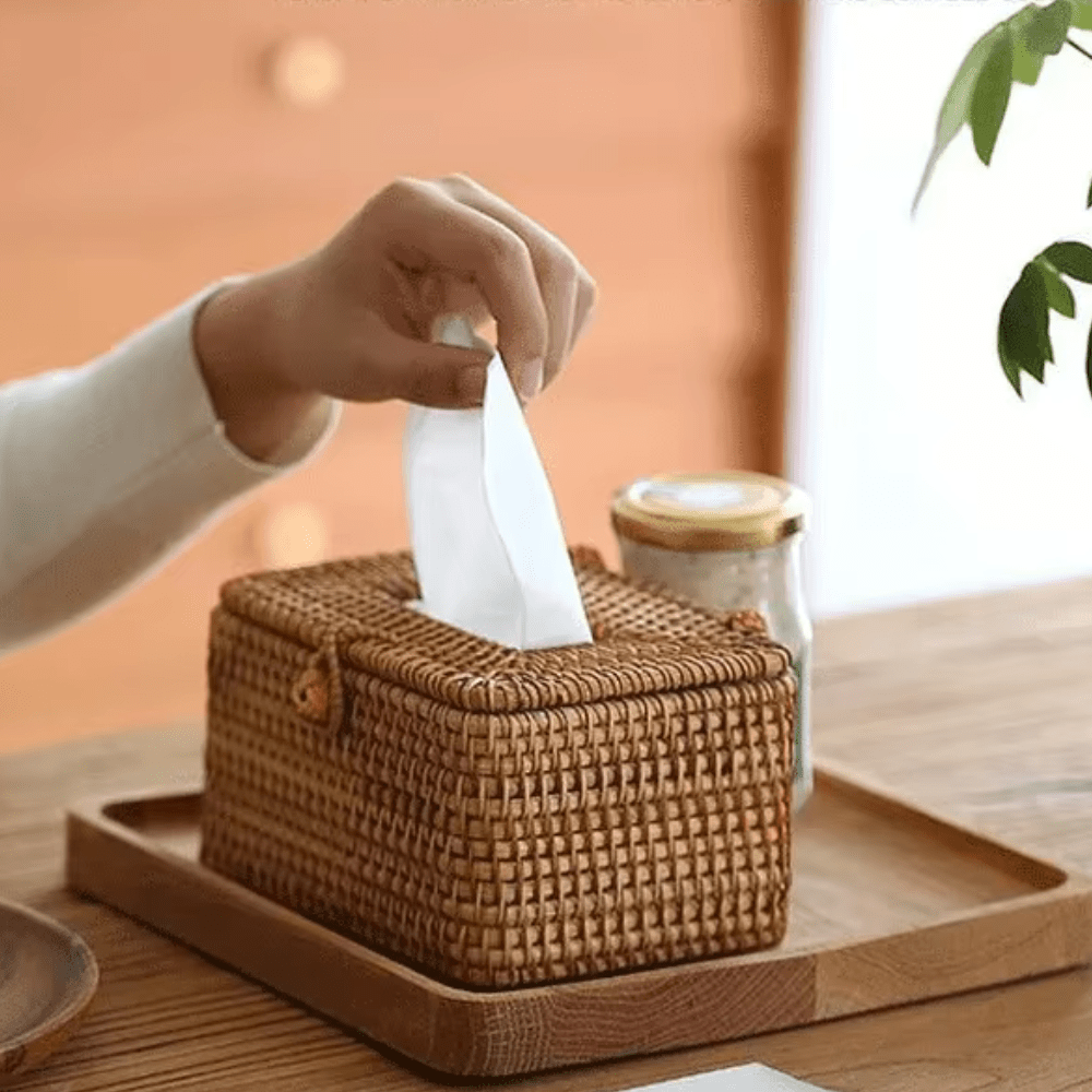 DECORATT – Porta fazzoletti in tessuto di rattan con aspetto artigianale e stile funzionale