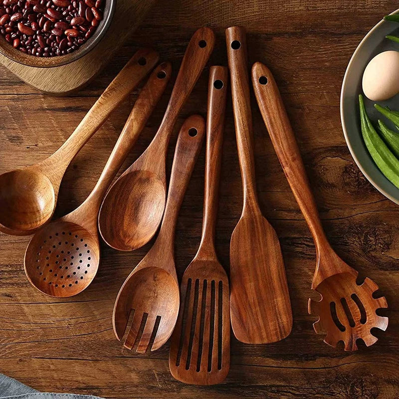 Teakholz Küchenutensilien Set – Elegante Kochutensilien für moderne Küchenhelfer-3