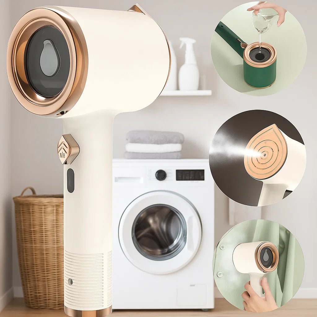 DEWRINKIQ – Draagbare handstomer voor textiel met titaniumplaat & 50ml watertank