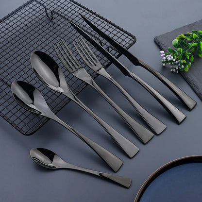 NOIRVIA – Cubiertos de acero inoxidable negro elegante para arreglos de mesa sofisticados