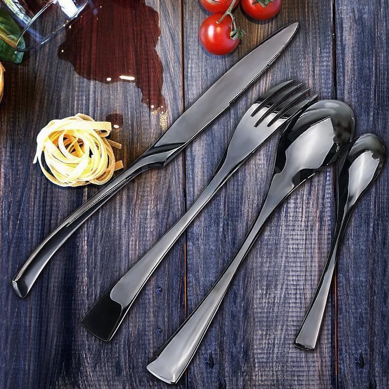 NOIRVIA – Cubiertos de acero inoxidable negro elegante para arreglos de mesa sofisticados