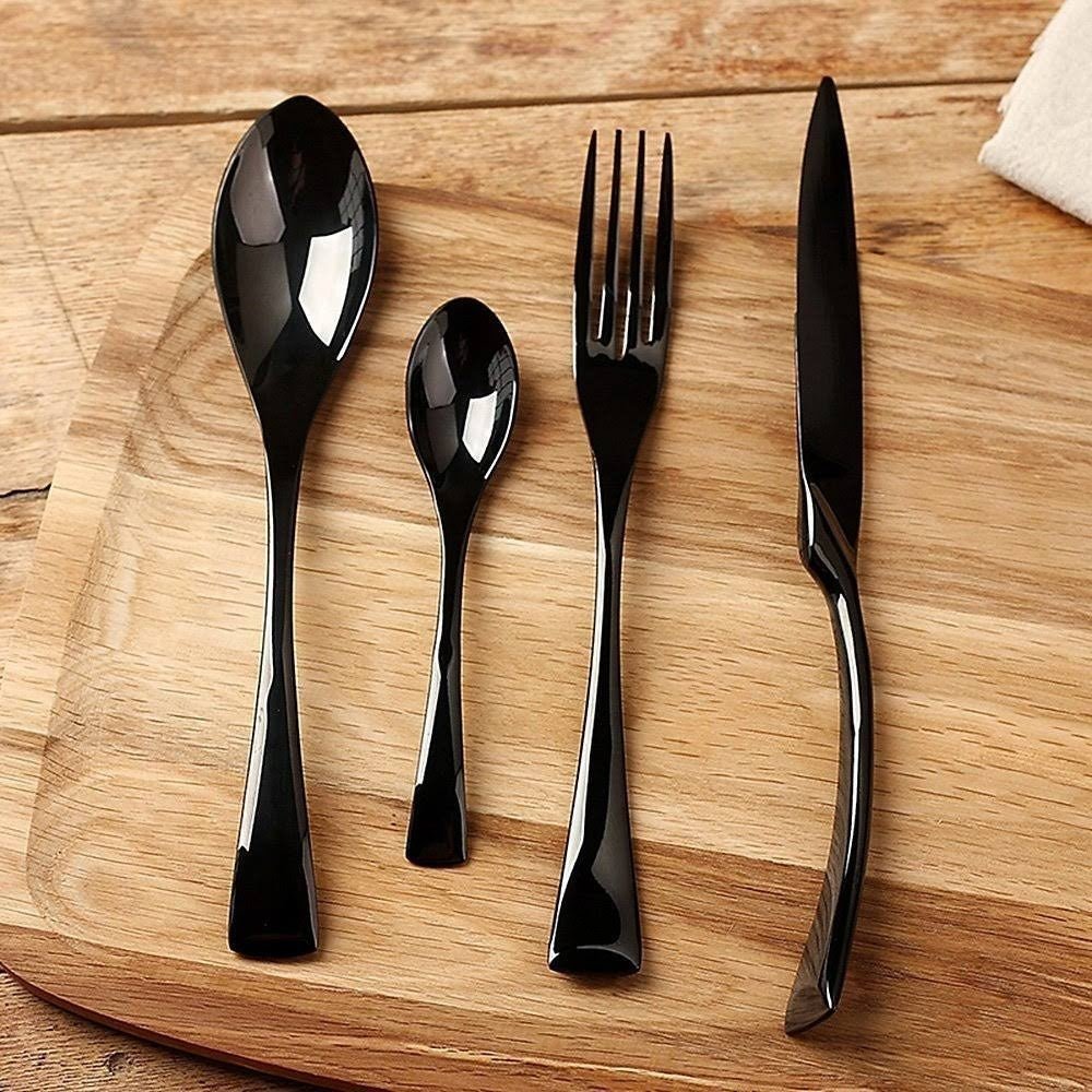 NOIRVIA – Cubiertos de acero inoxidable negro elegante para arreglos de mesa sofisticados