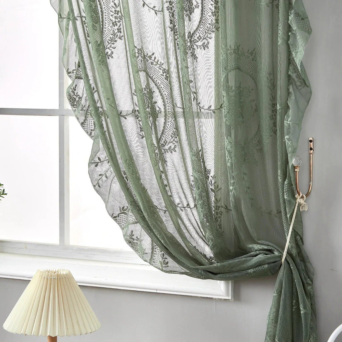 LACEVERA – Tende vintage verdi in pizzo floreale
