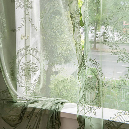 LACEVERA – Tende vintage verdi in pizzo floreale