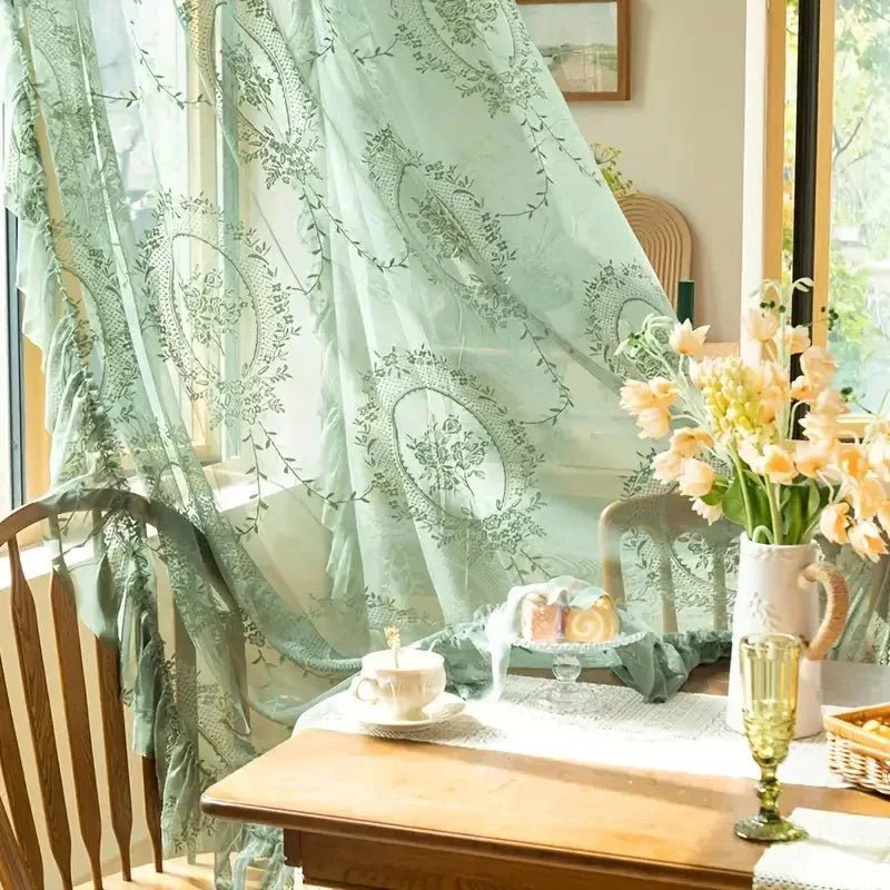 LACEVERA – Tende vintage verdi in pizzo floreale
