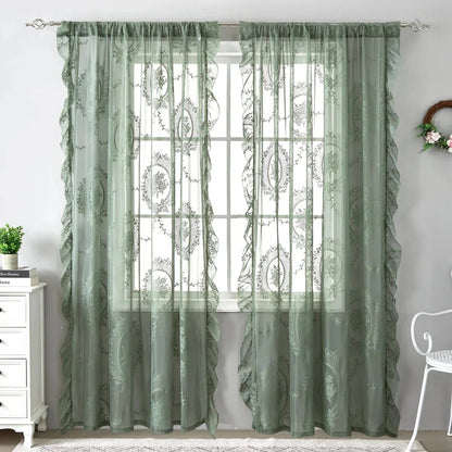 LACEVERA – Tende vintage verdi in pizzo floreale